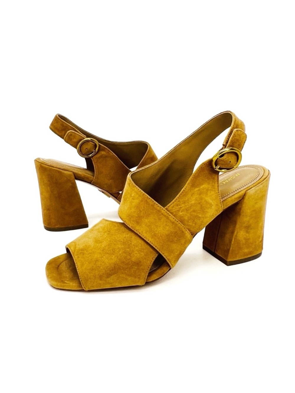 NEW Michael Kors Collection Asher Suede Heels Sandals Camel Slingback Size 7.5